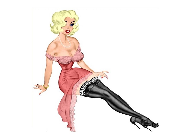 pin-up woman in pink dress
