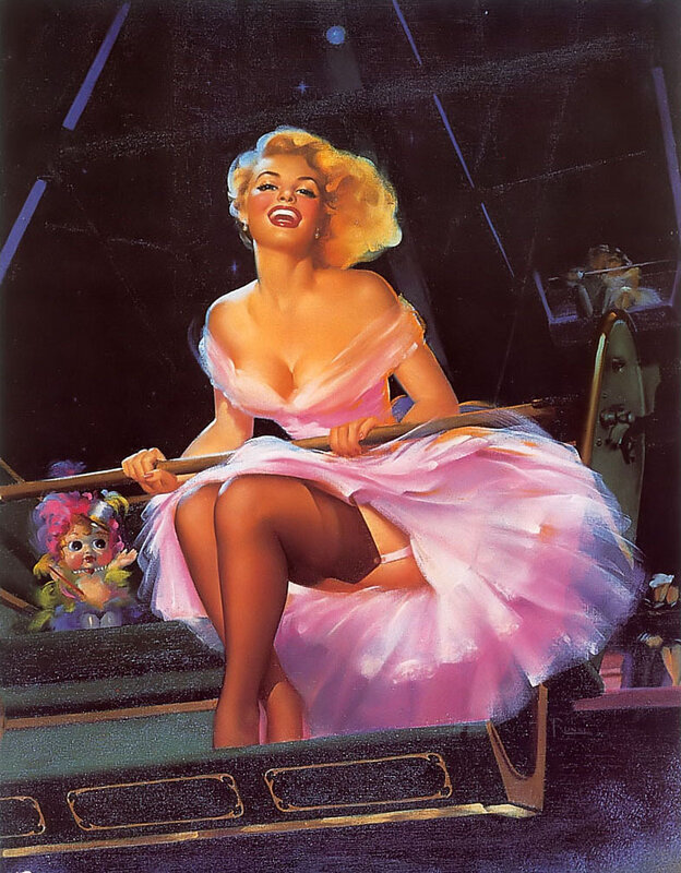 Pin-up woman in pink dress