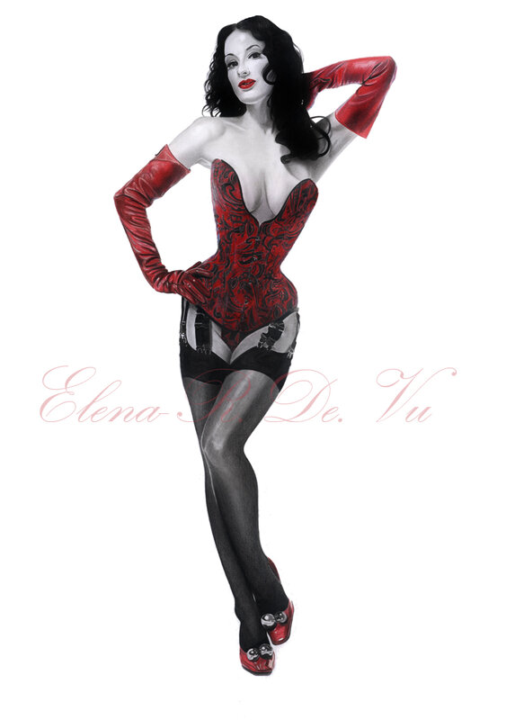 Pin-up woman in red corset