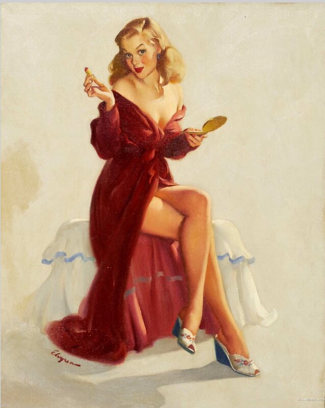 Pin-up woman in red robe