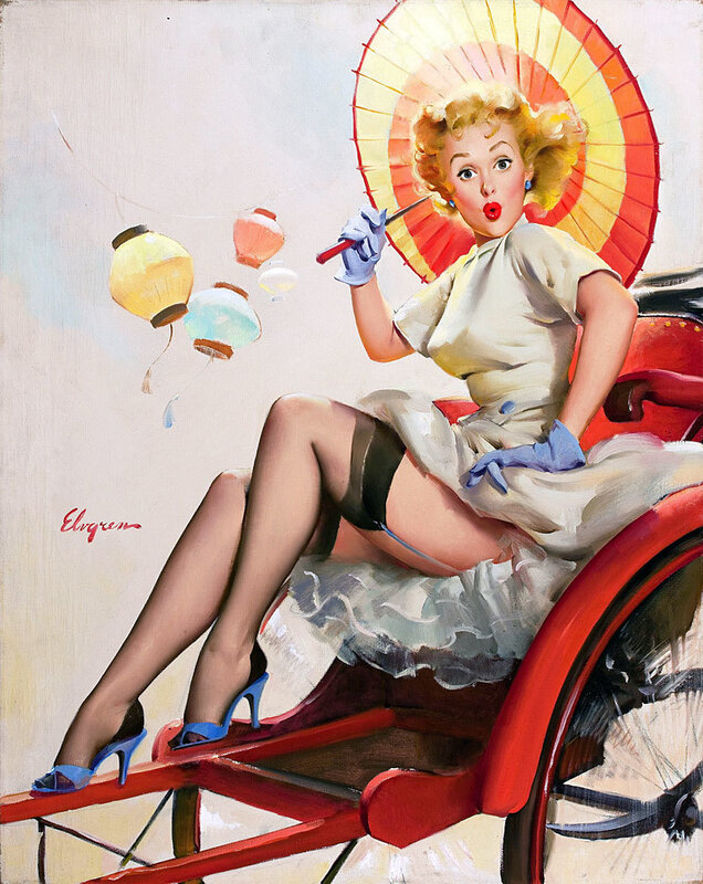 Pin-up woman in rickshaw