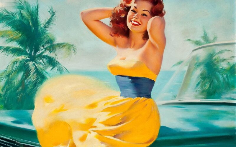 Pin-up woman in yellow dress