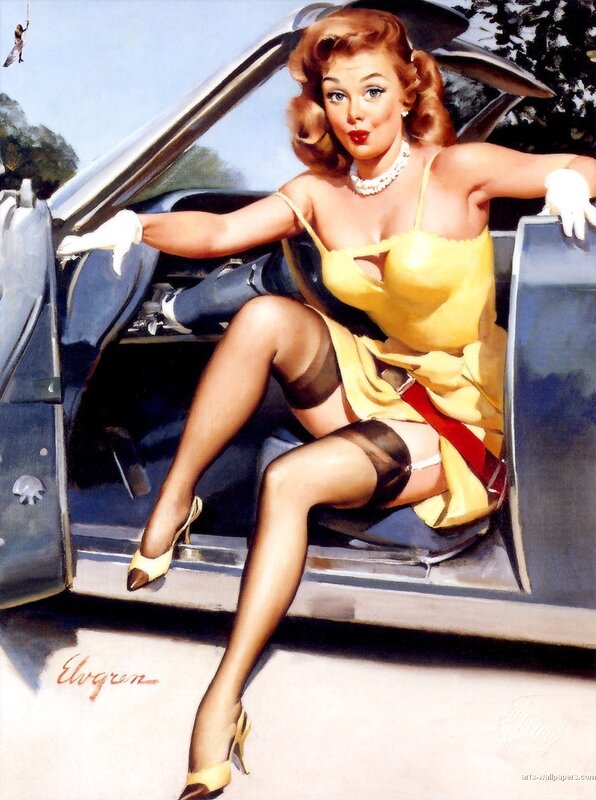 Pin-up woman in yellow dress