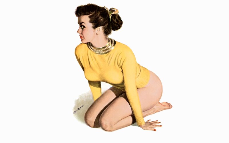 pin-up woman in yellow sweater