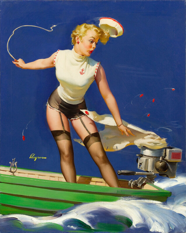 Pin-up woman on a boat