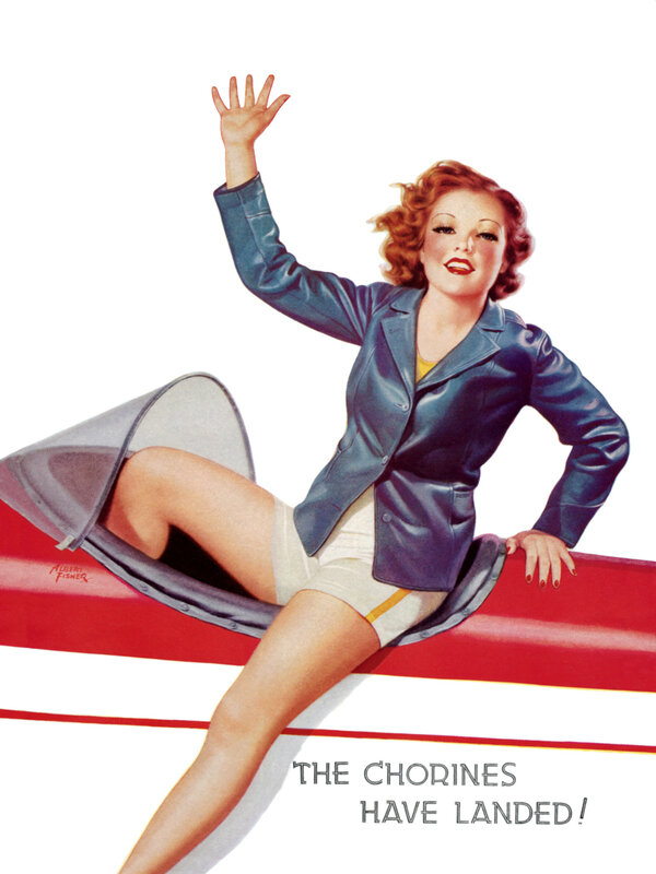 Pin-up woman on aircraft