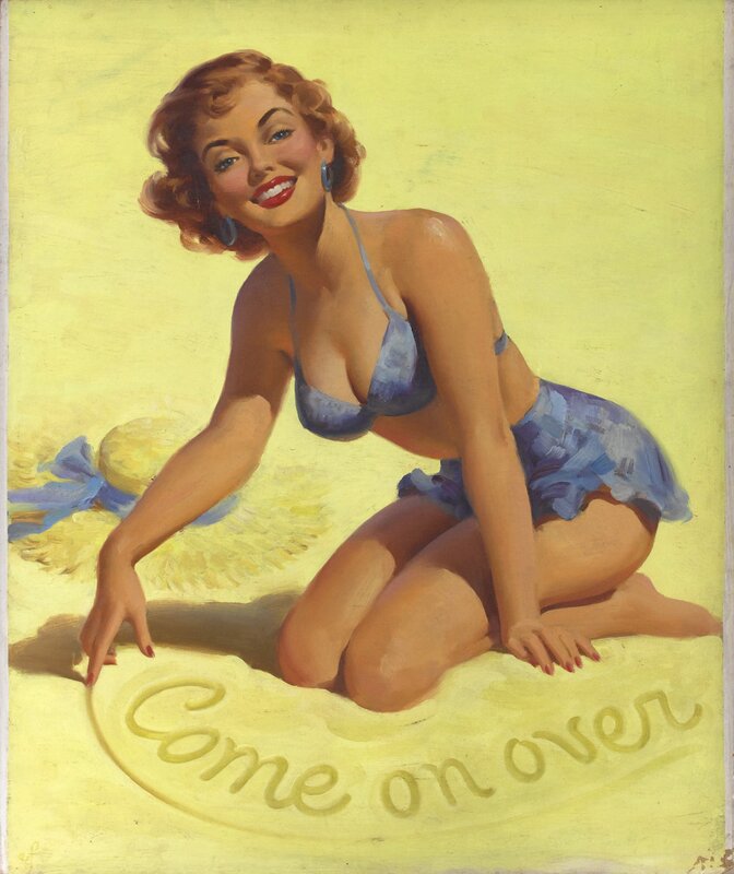 Pin-up woman on beach