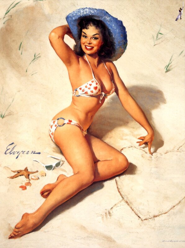 Pin-up woman on beach