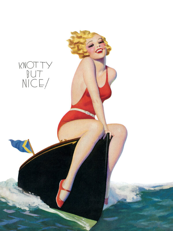 Pin-up woman on boat