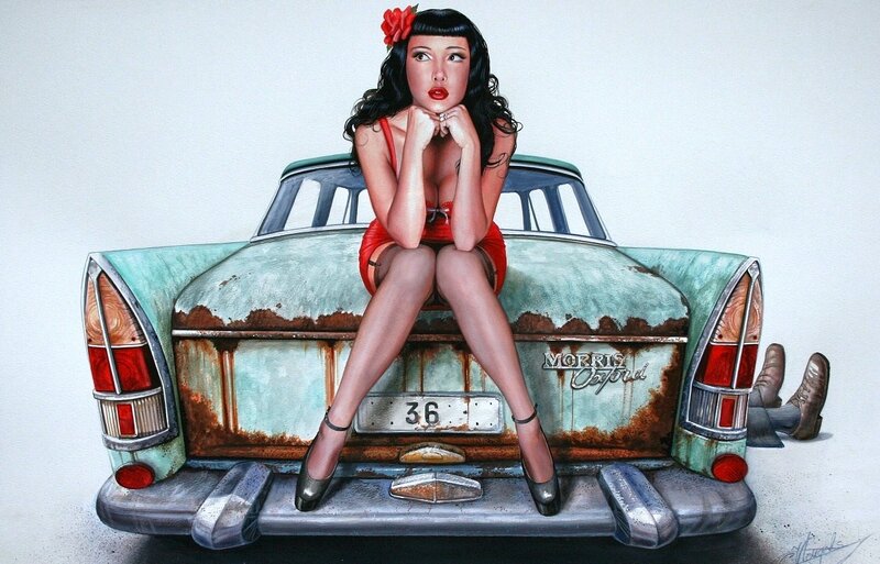 Pin-up Woman on Car