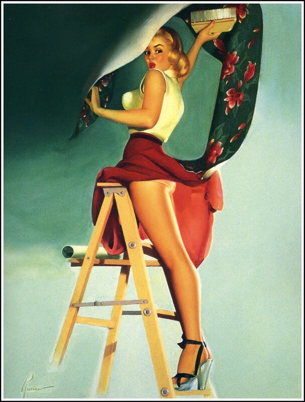 Pin-up woman on ladder