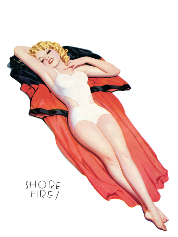 Pin-up woman on red cloth