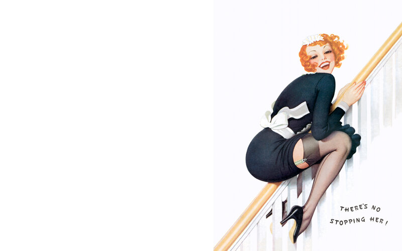 Pin-up woman on staircase