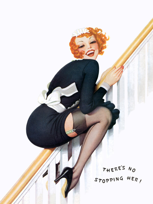 Pin-up woman on stairs