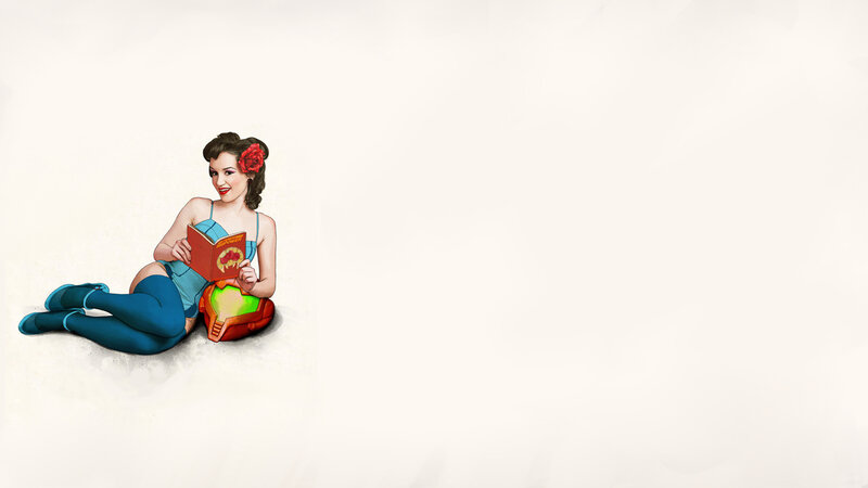 Pin-up Woman Reading Book — Blue