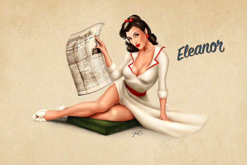 Pin-up woman reading newspaper
