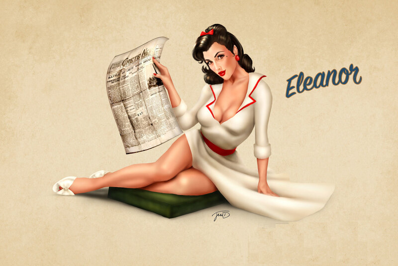 Pin-up woman reading newspaper