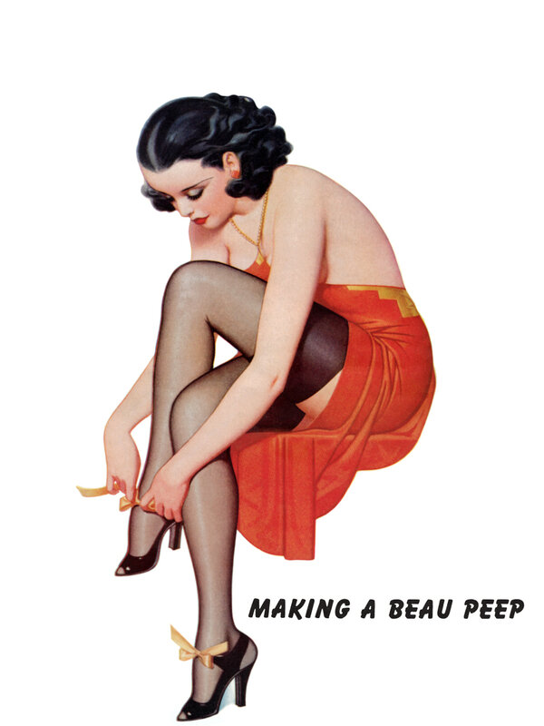 Pin-up woman tying shoes