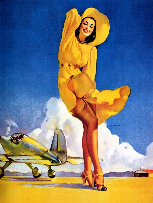 Pin-up woman with airplane