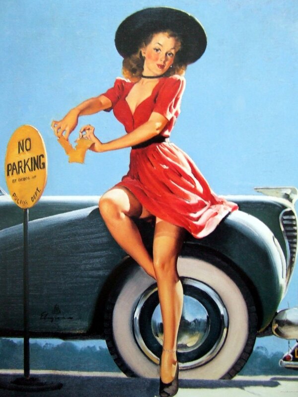 Pin-up woman with car