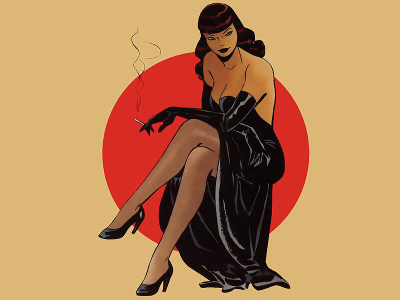 pin-up woman with cigarette