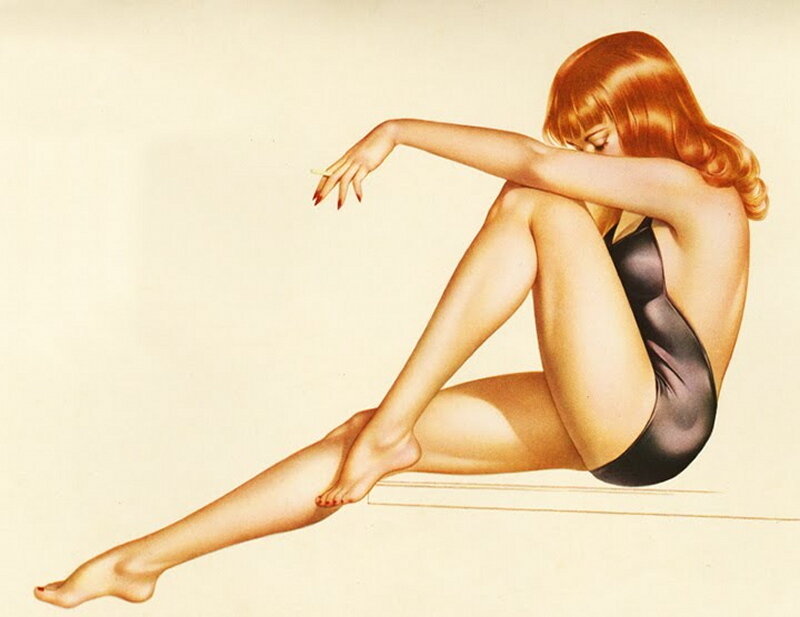 pin-up woman with cigarette