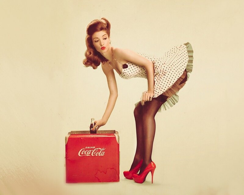 Pin-up woman with Coca-Cola cooler