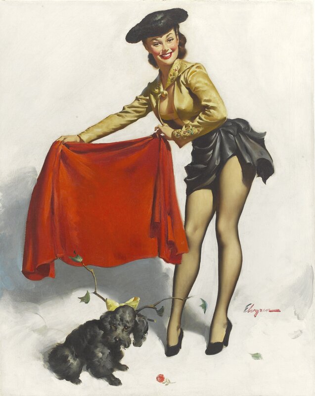 Pin-up woman with dog