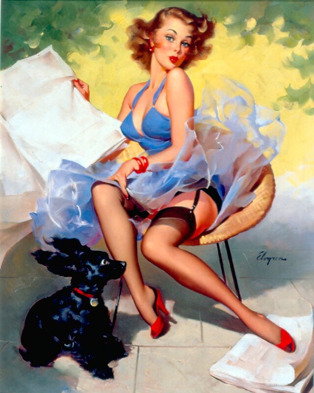 Pin-up woman with dog