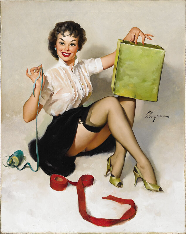 Pin-up woman with gift box