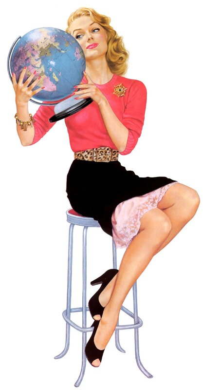 pin-up woman with globe