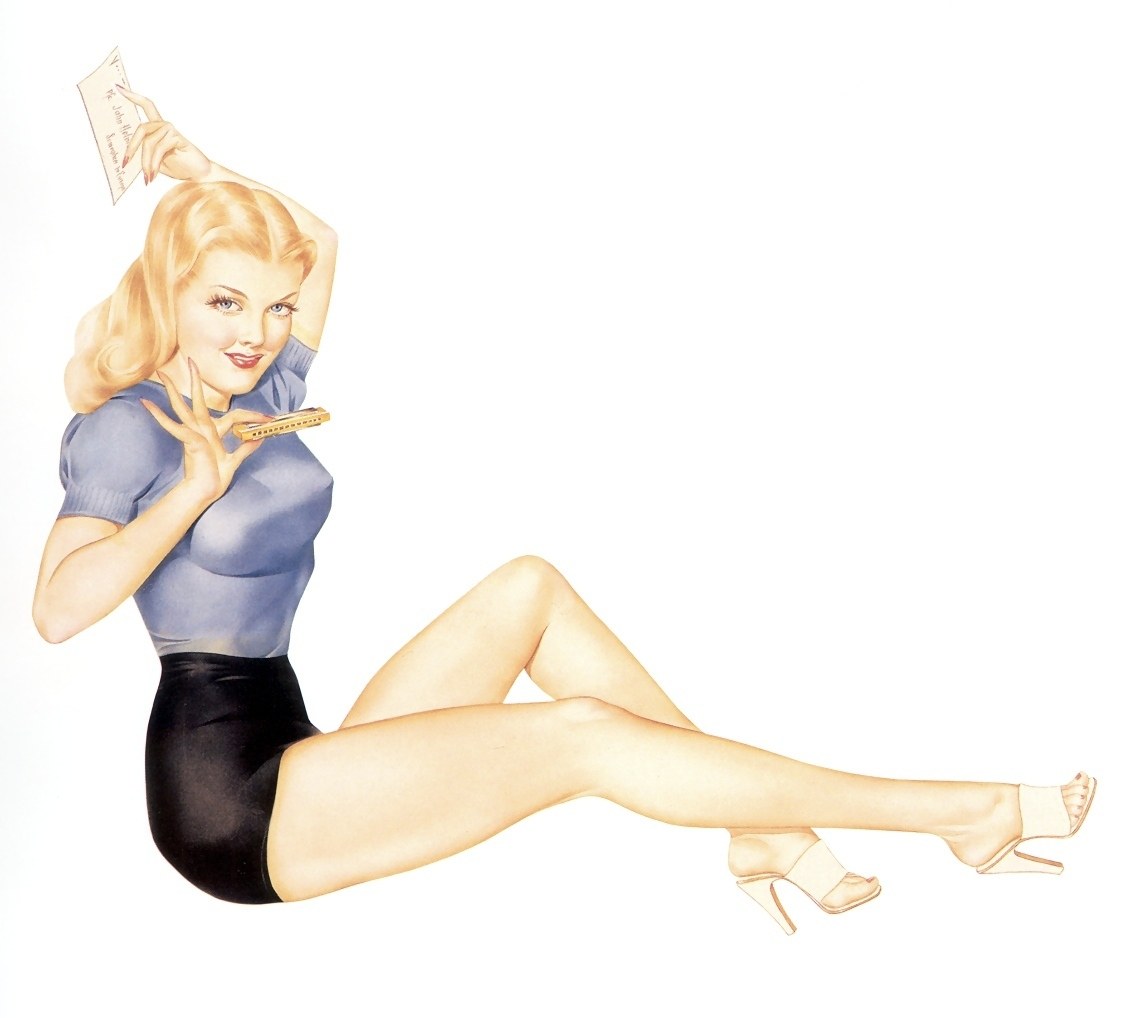 pin-up woman with harmonica