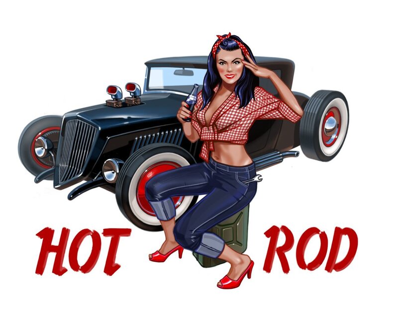 Pin-up Woman with Hot Rod