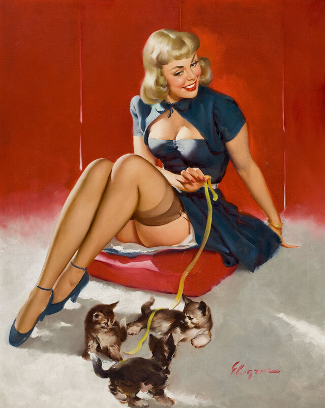 Pin-up woman with kittens