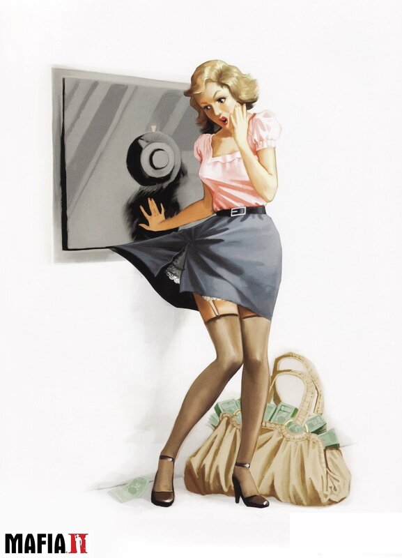 Pin-up woman with money bag