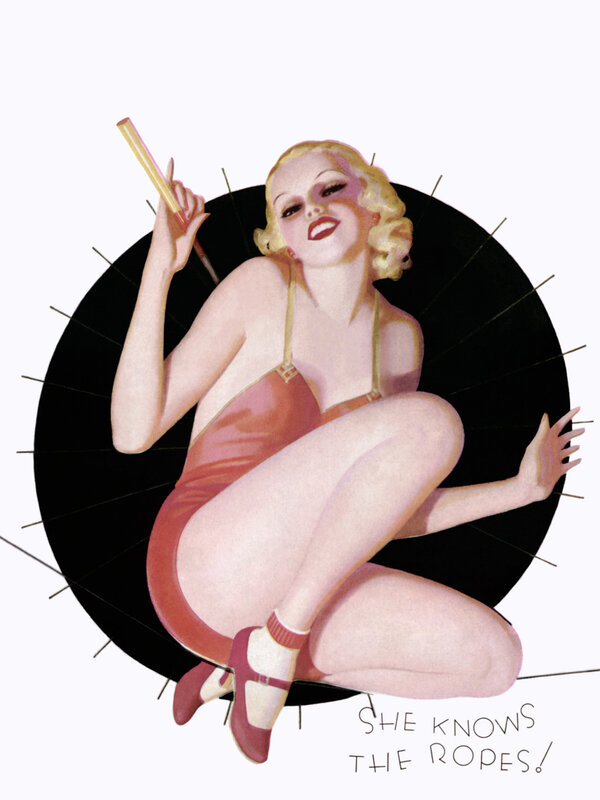 Pin-up woman with parasol