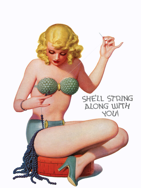 Pin-up woman with pearls