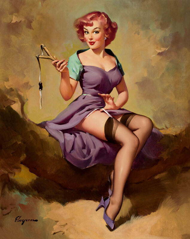 Pin-up woman with slingshot