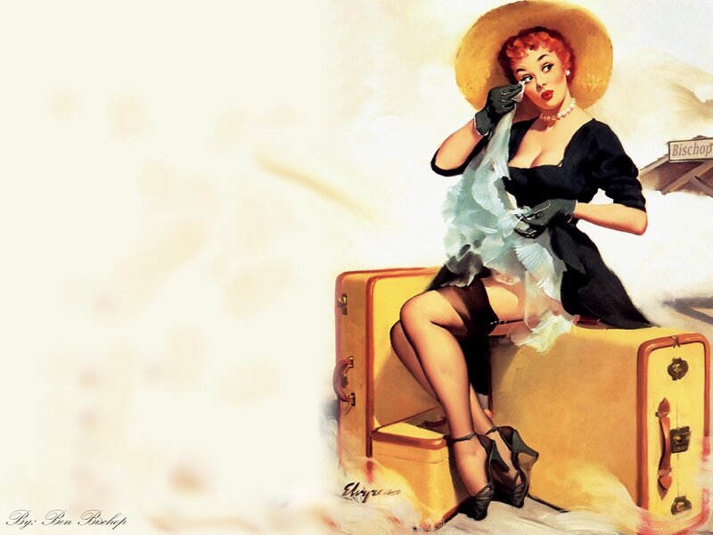 Pin-up woman with suitcase