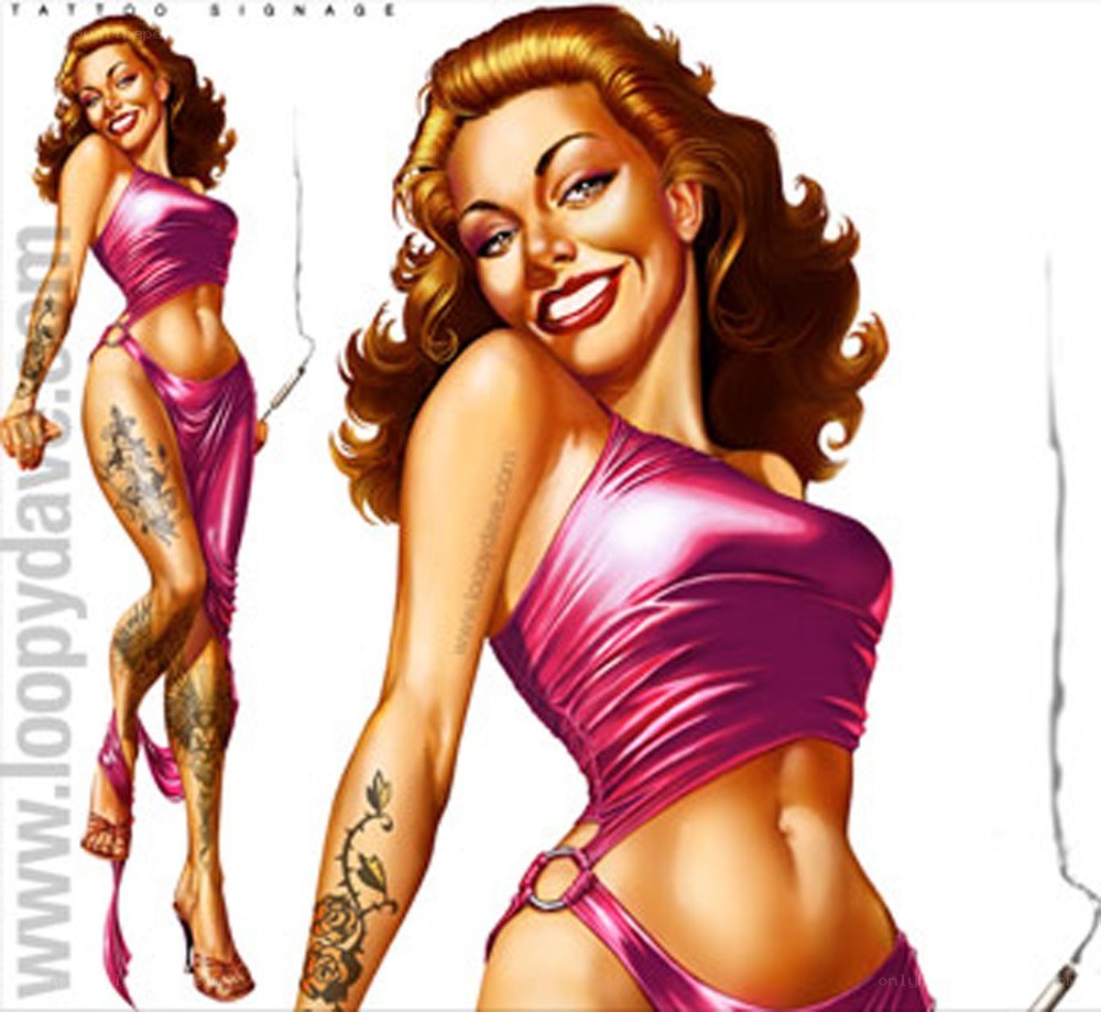 pin-up woman with tattoos
