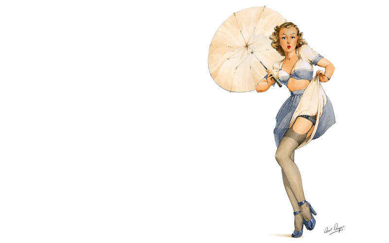 pin-up woman with umbrella
