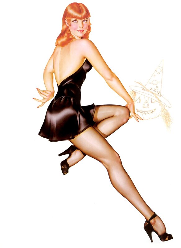 Pin-up woman with witch hat