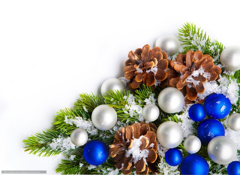 Pine Branches with Ornaments — Blue, Festive, Winter
