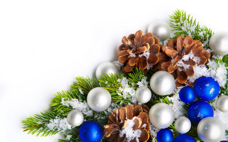 Pine Branches with Ornaments — Blue