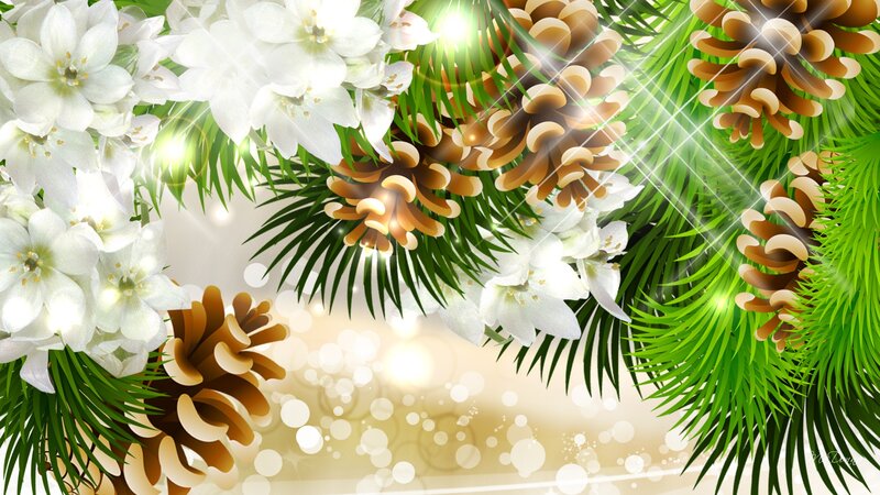 Pine Branches with Pinecones — Green