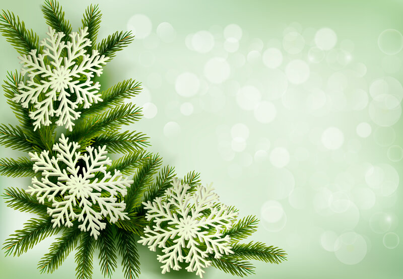 Pine Branches with Snowflakes — Green, Festive, Winter