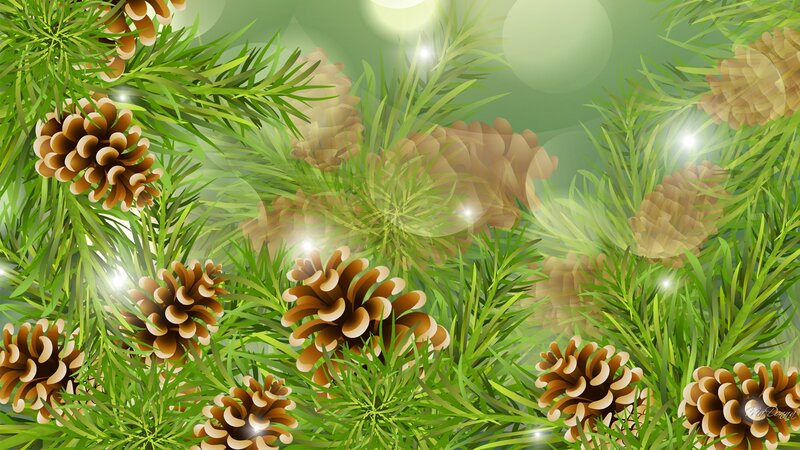 Pine Cones and Branches — Green