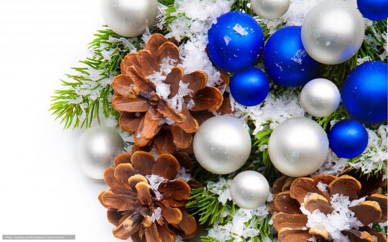 Pine Cones and Ornaments — Blue, Festive
