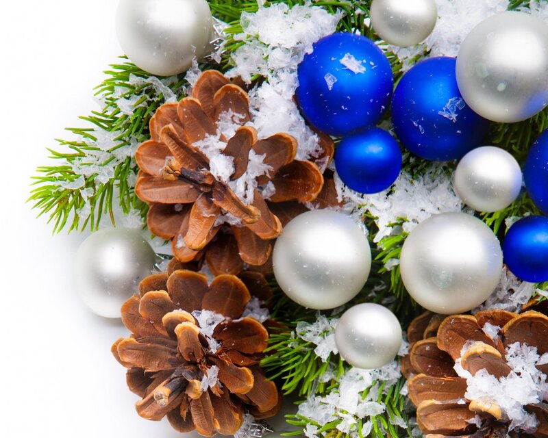 Pine Cones and Ornaments — Blue