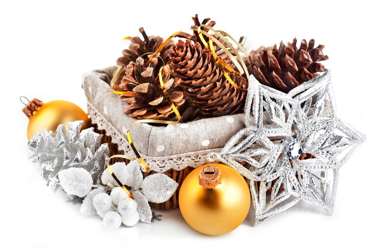 Pine Cones and Ornaments — Gold